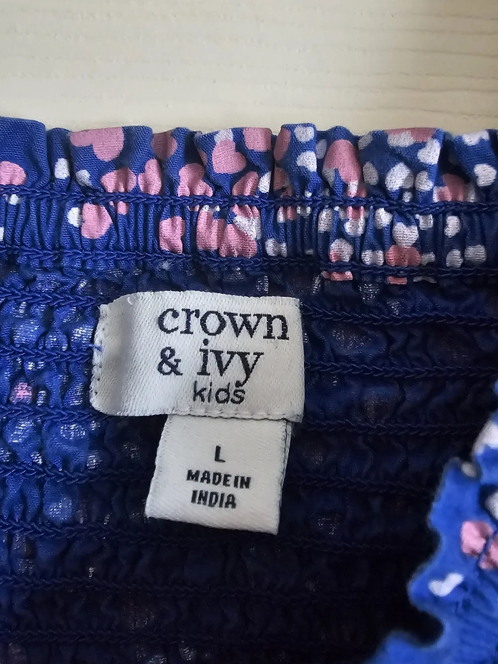 Crown & Ivy Kids Blue Smocked Puff Sleeve Heart Print Dress | Size L